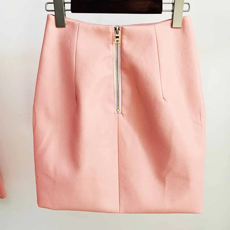 Hight Waisted Formal Leather Skirt Gold-tone Mini Wrap Hip Skirt