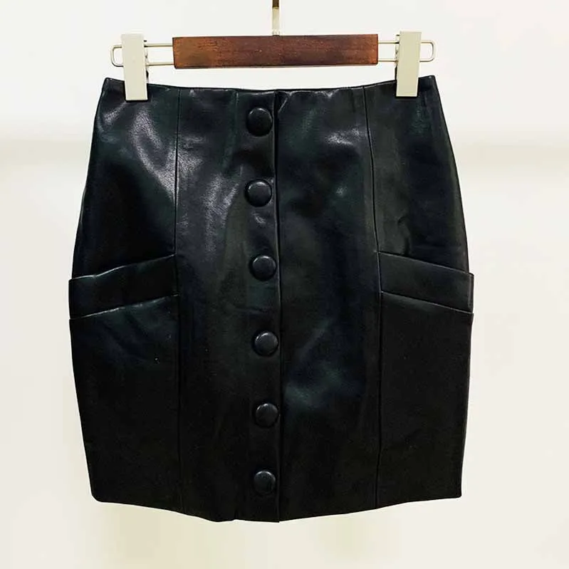 Hight Waisted Formal Leather Skirt Gold-tone Mini Wrap Hip Skirt