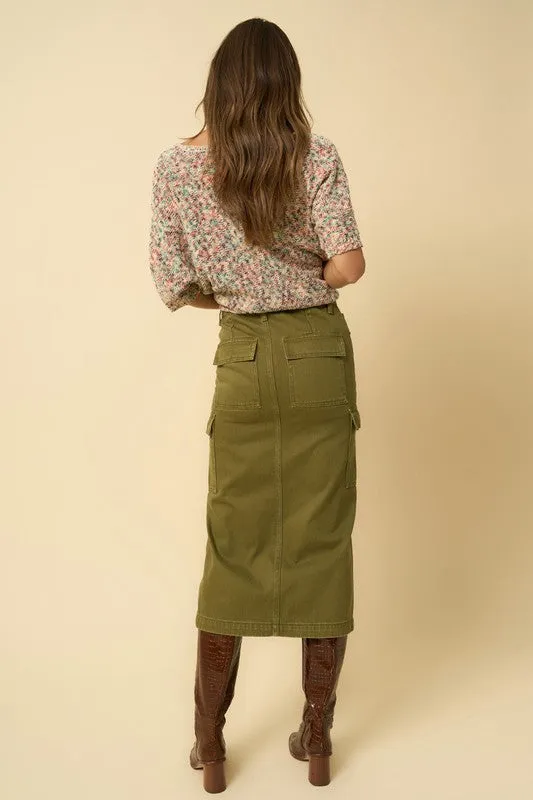 Hot Girl Denim Lab Cargo Midi Skirt In Olive