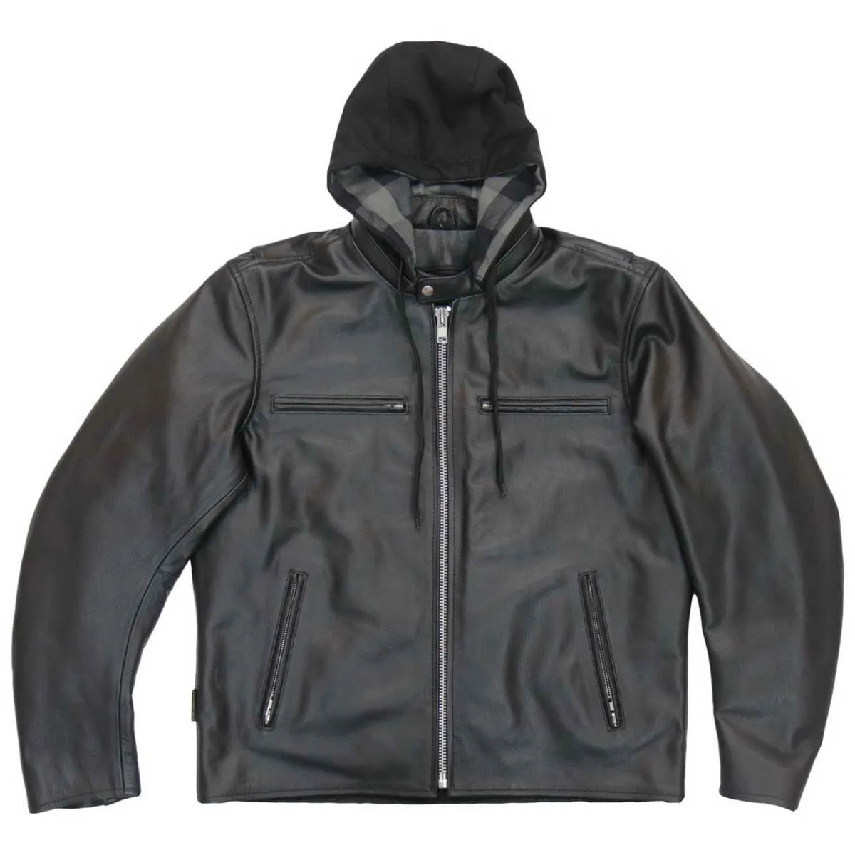 Hot Leathers JKM1030 Men’s Black ‘Carry and Conceal’ Leather Jacket with Flannel Lined Hood