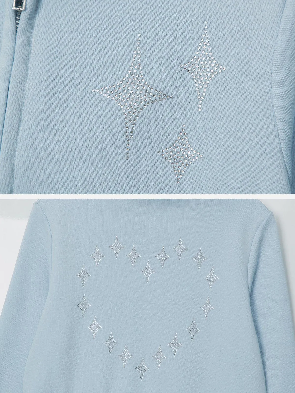 Hotfix Rhinestones Star Zip Up Hoodie