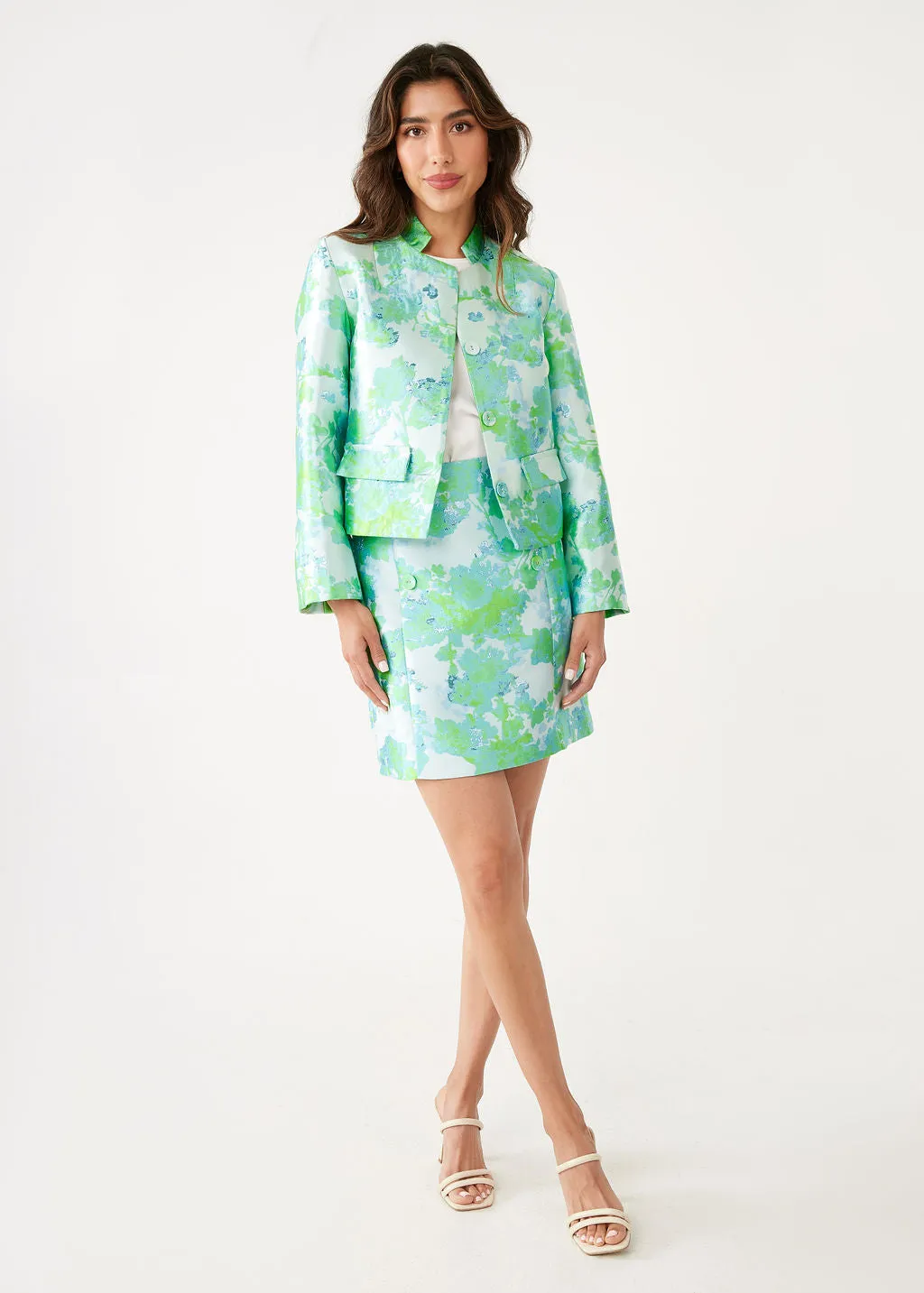 Jessica Skirt Green Abstract Brocade