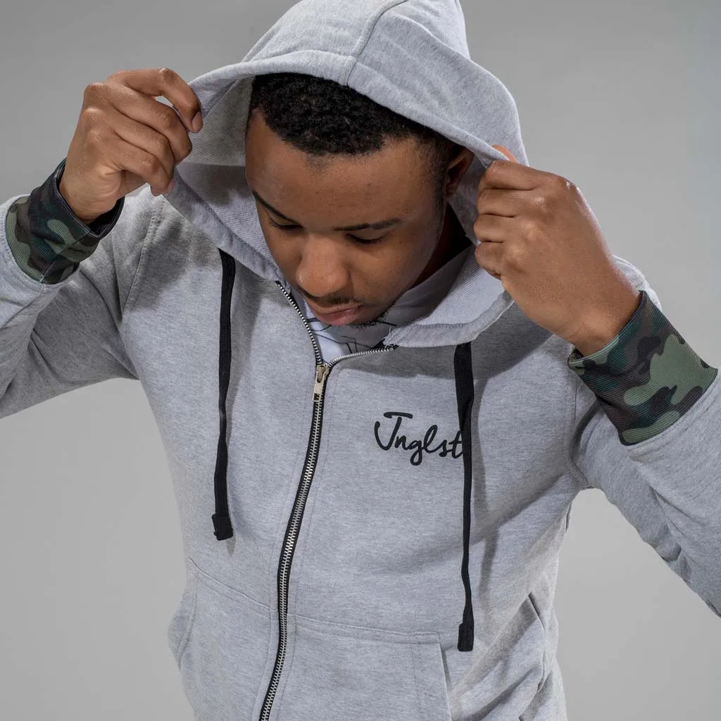 JNGLST Grey Zip Hoodie with Camo Detail