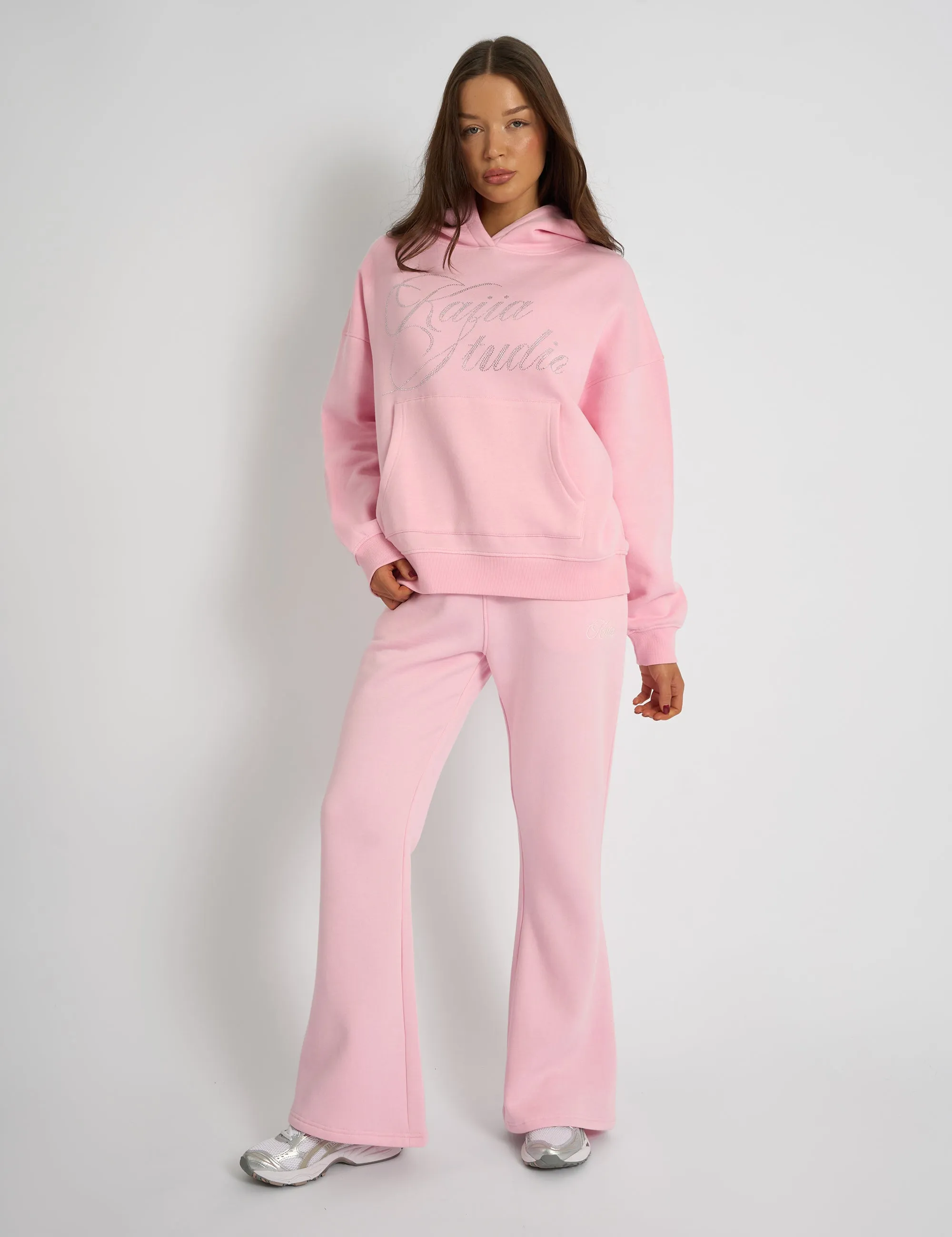 Kaiia Studio Diamante Embellished Oversized Hoodie Baby Pink