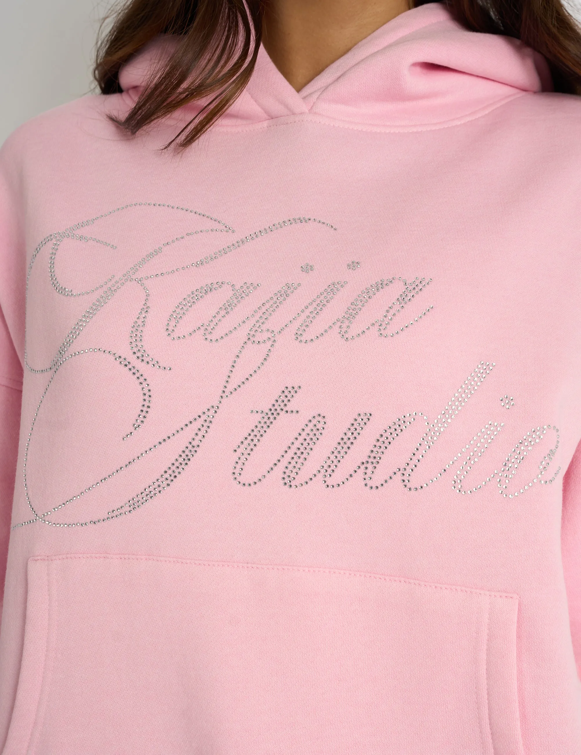 Kaiia Studio Diamante Embellished Oversized Hoodie Baby Pink