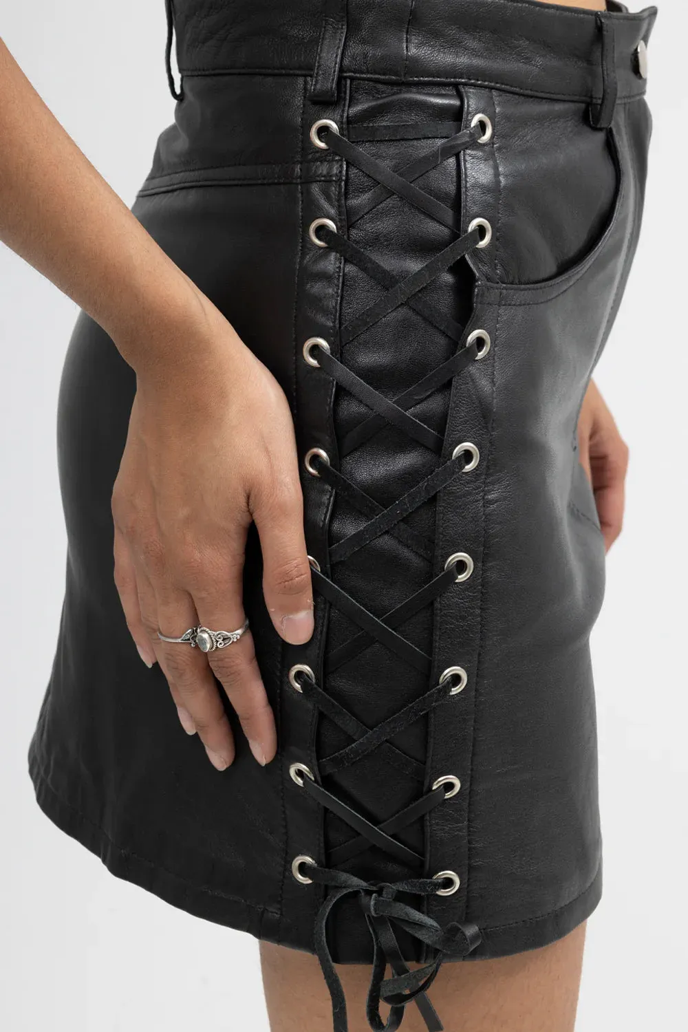 Lace Up Leather Skirt