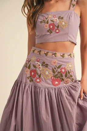 Lavender Embroidered Skirt Set