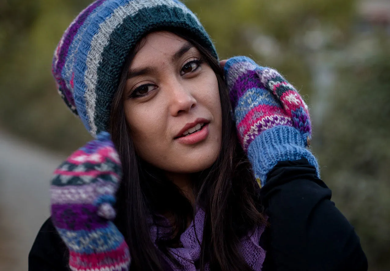 Light Blue Woolen Sherpa Pom Pom Beanie