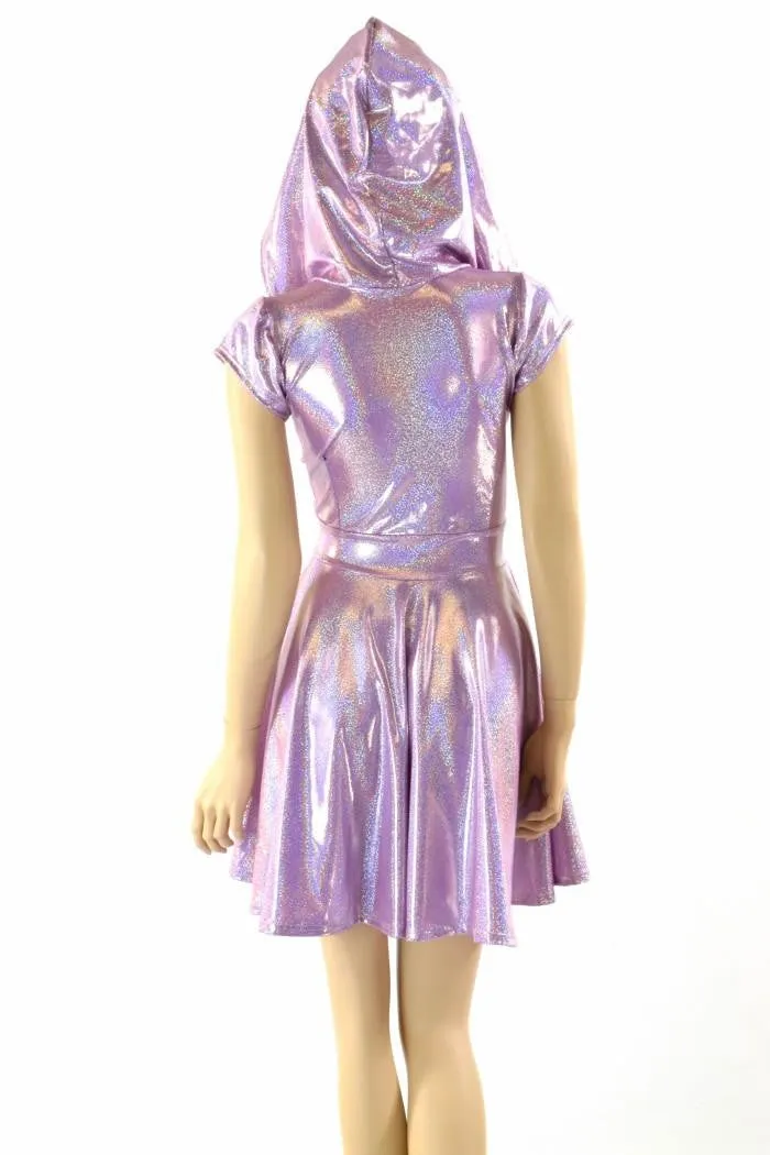 Lilac Holographic Hooded Skater Dress