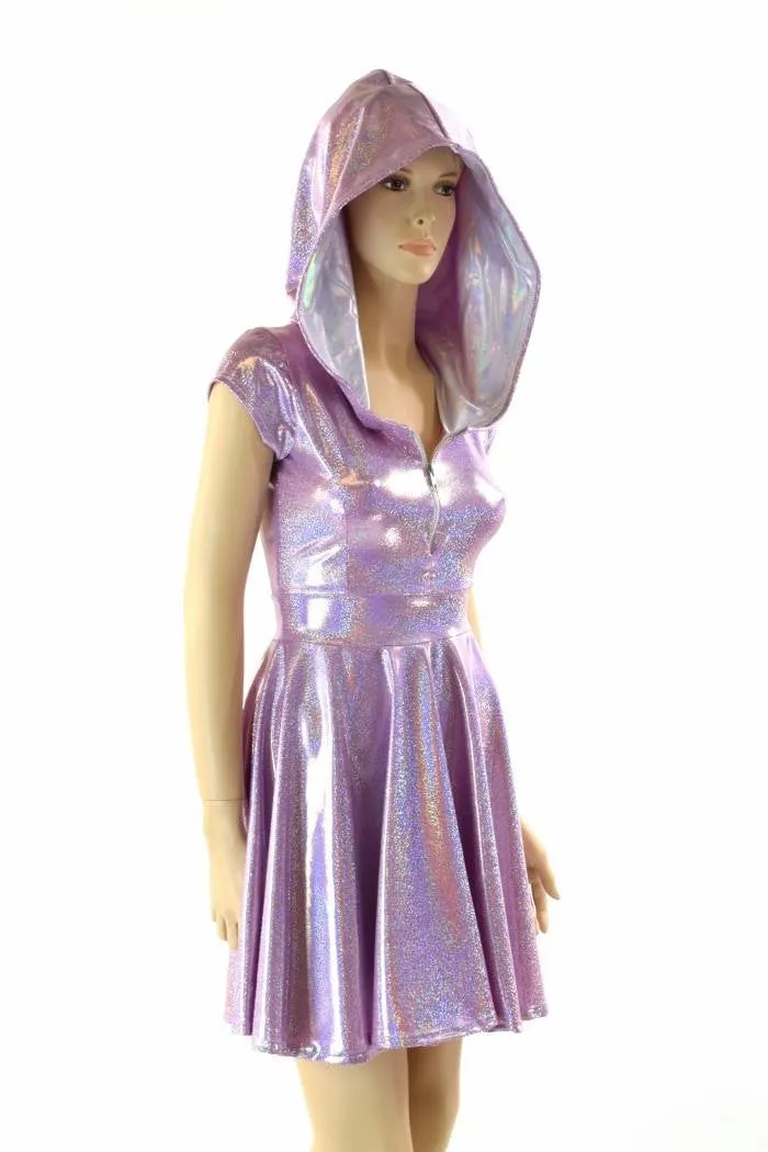 Lilac Holographic Hooded Skater Dress