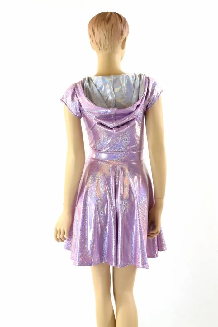 Lilac Holographic Hooded Skater Dress