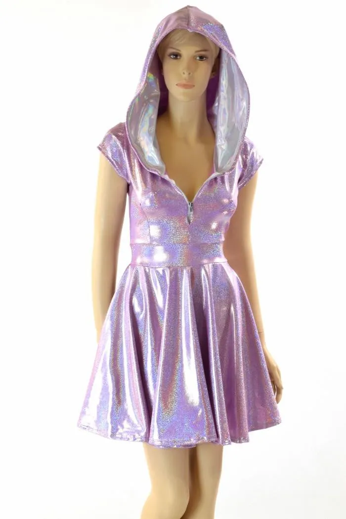 Lilac Holographic Hooded Skater Dress