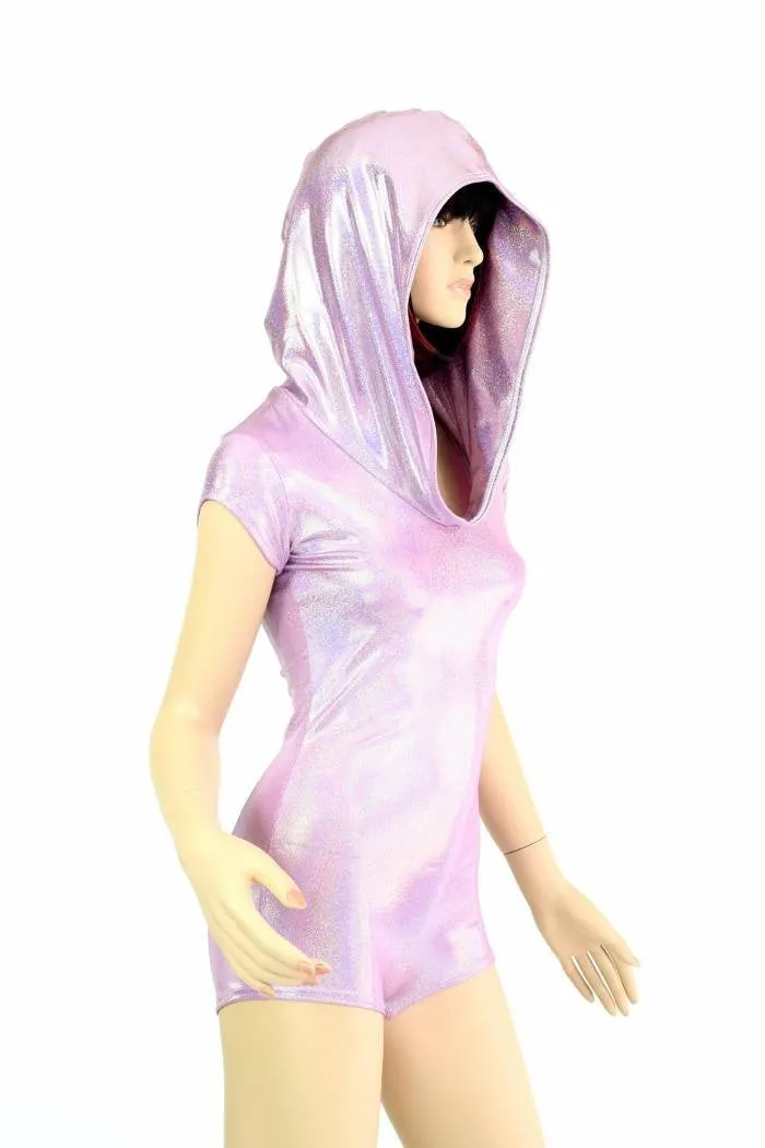 Lilac Holographic Hoodie Romper