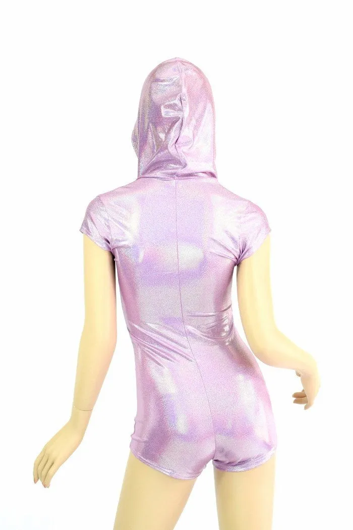 Lilac Holographic Hoodie Romper