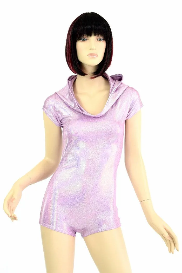 Lilac Holographic Hoodie Romper