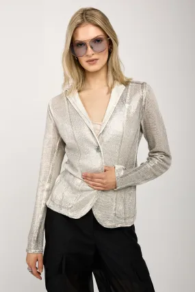 Linen Blazer Jacket with Lamination in Bianco