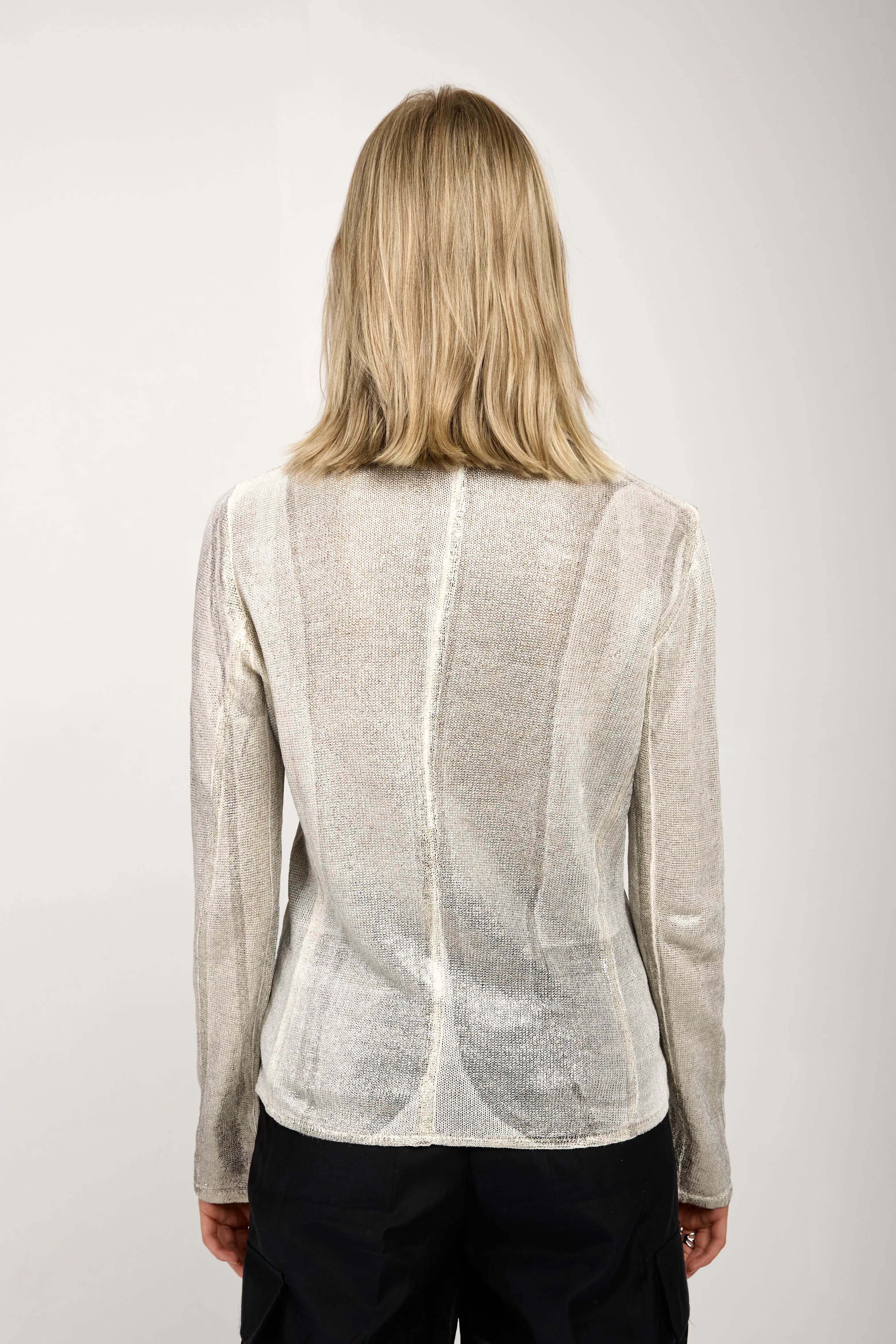 Linen Blazer Jacket with Lamination in Bianco