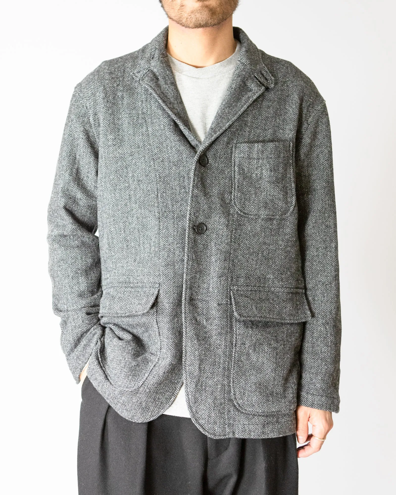 Loiter Jacket – Grey Herringbone Poly Wool