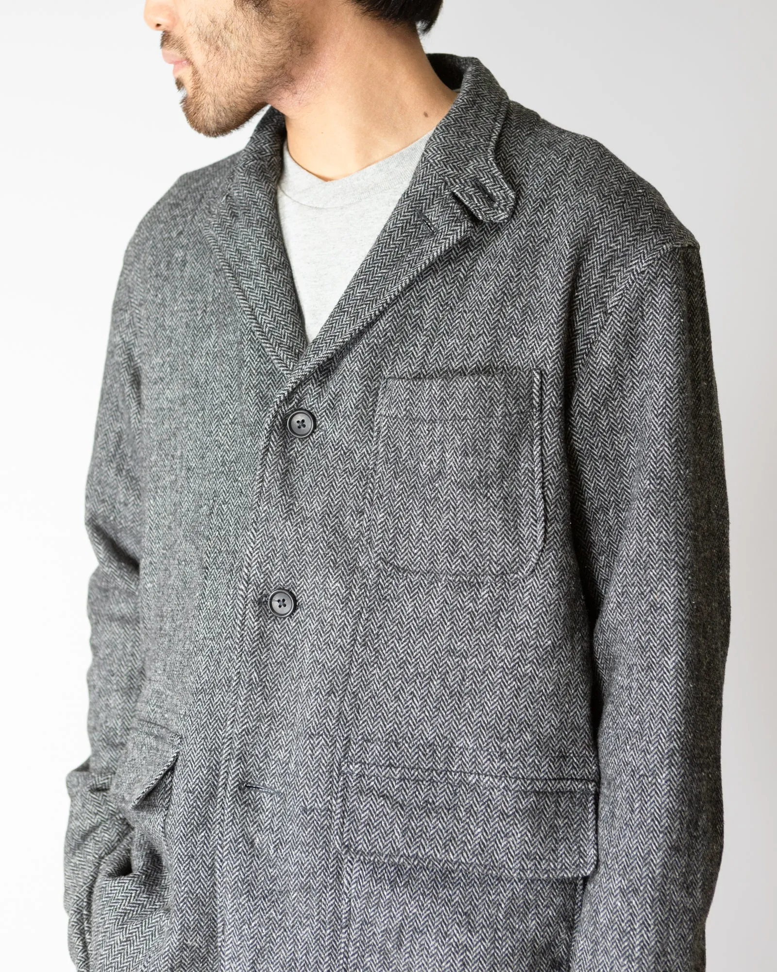 Loiter Jacket – Grey Herringbone Poly Wool