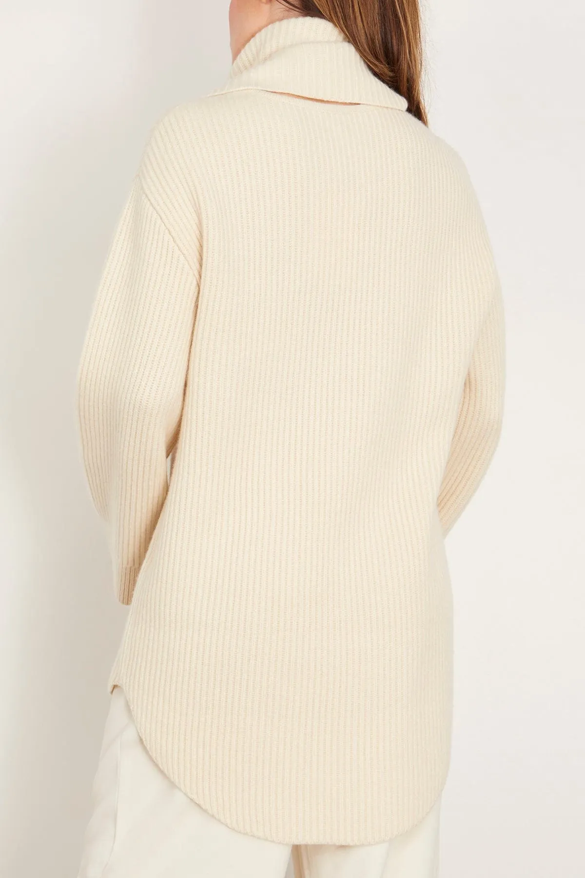 Long Scarf Knit Sweater in Off White