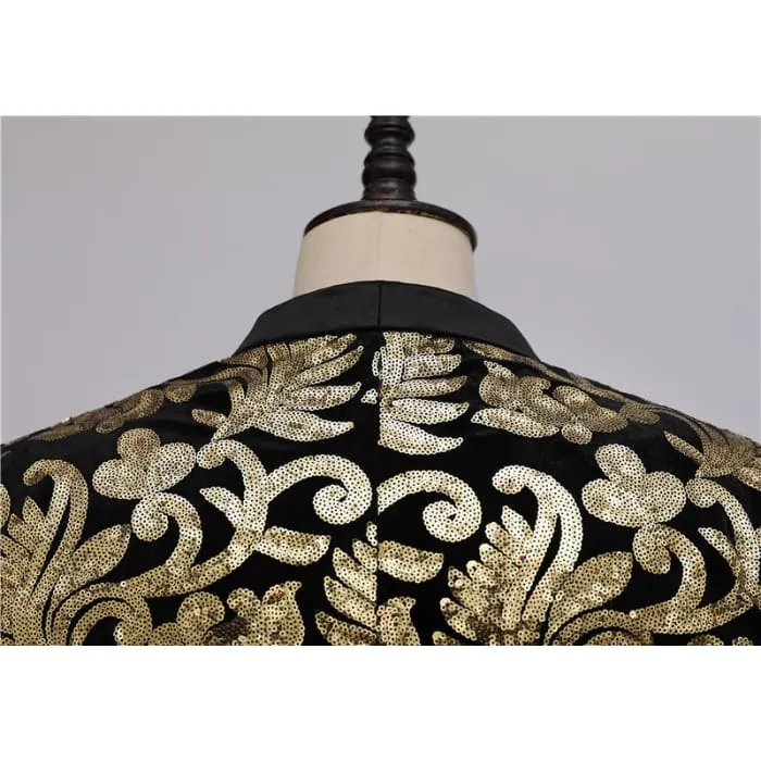 Luxury Golden Floral Embroidery Men Long Blazer