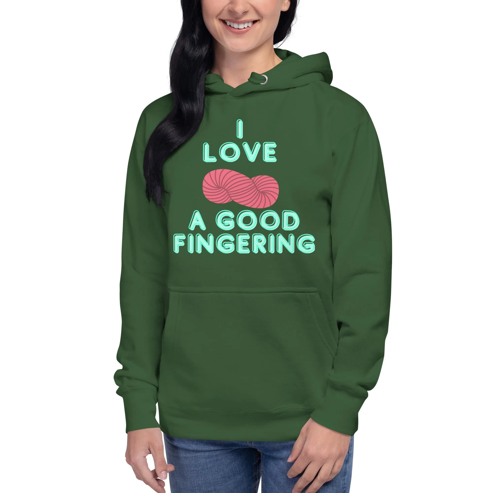 MADE TO ORDER I love a good fingering funny yarnie yarn lover knitting crochet maker hoodie fiber artist