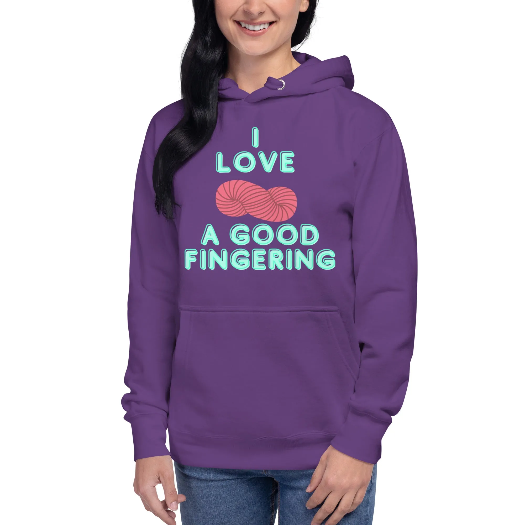 MADE TO ORDER I love a good fingering funny yarnie yarn lover knitting crochet maker hoodie fiber artist