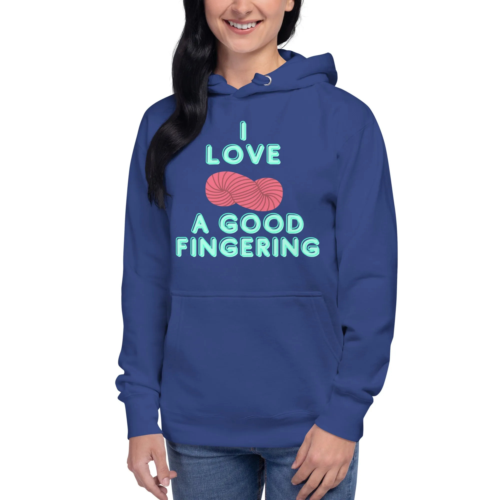 MADE TO ORDER I love a good fingering funny yarnie yarn lover knitting crochet maker hoodie fiber artist