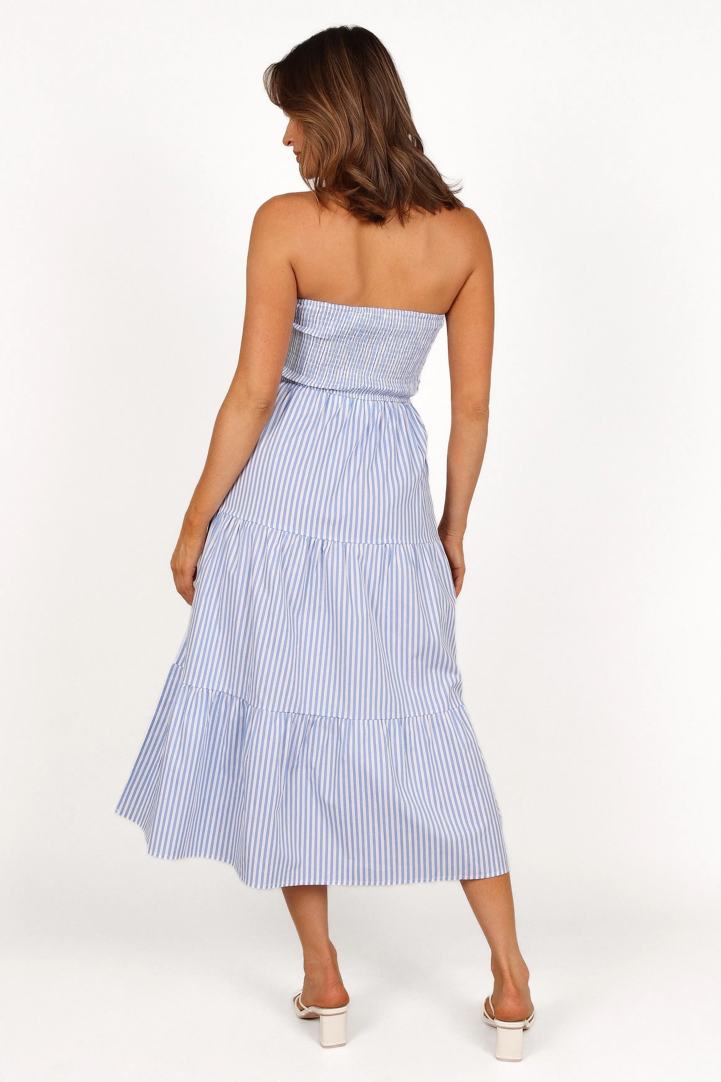 Maisie Strapless Midi Dress - Blue Stripe