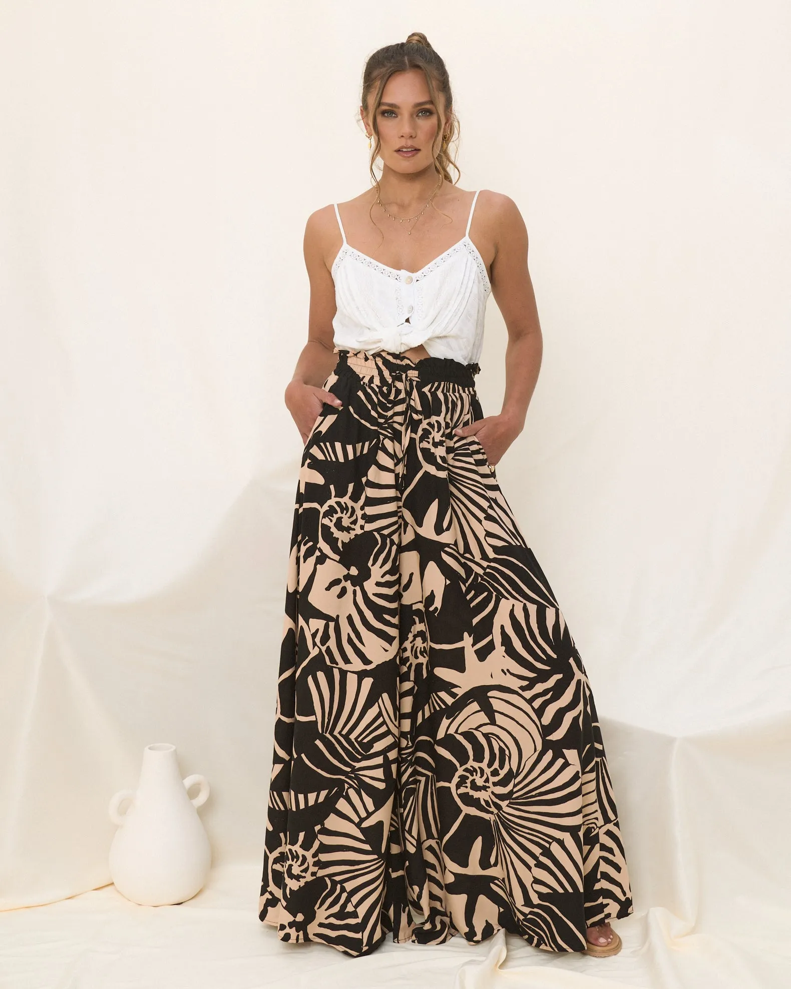 Maris Black Sand Abstract Shell Wide Leg Pant