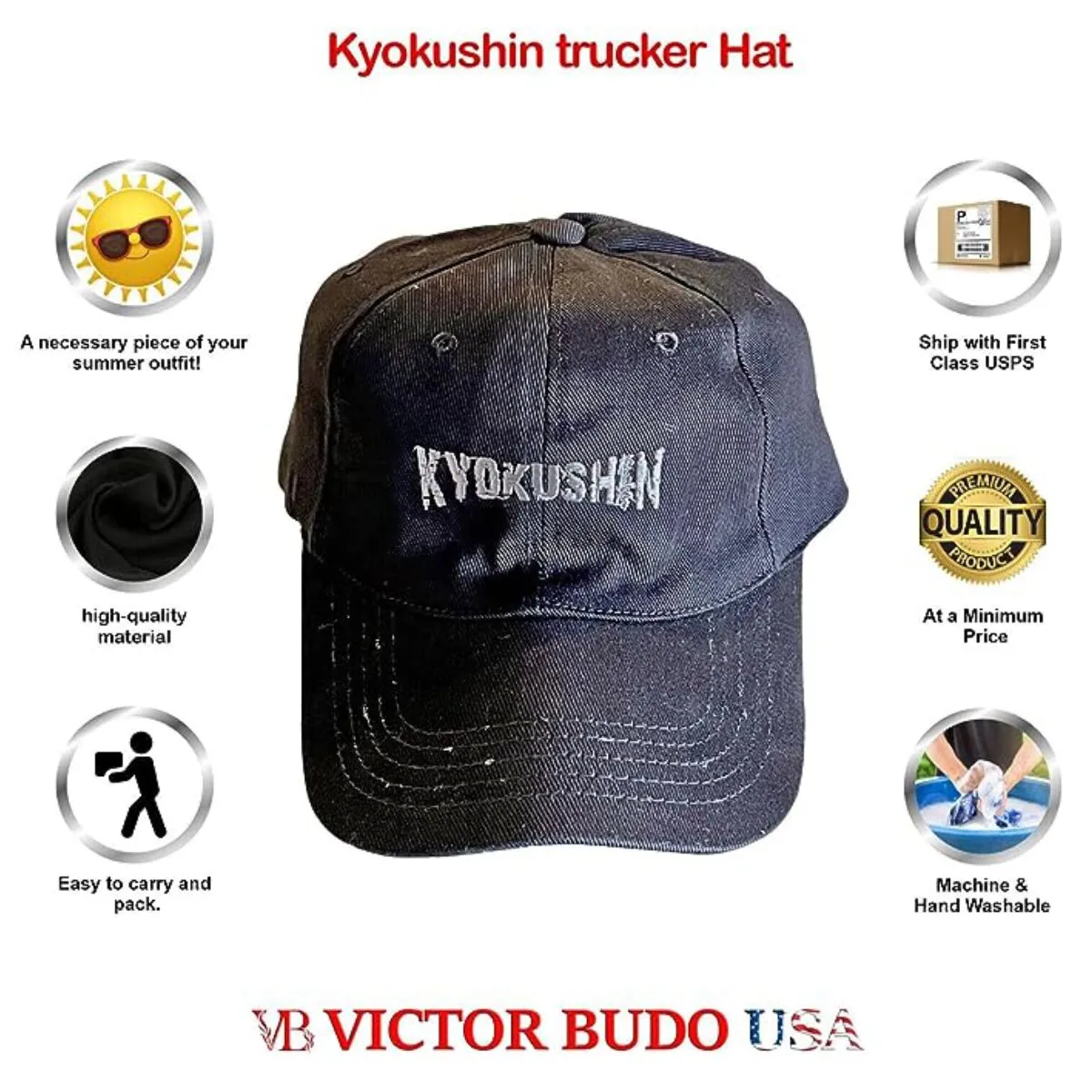 MEN'S BLACK KYOKUSHIN ADJUSTABLE CAP - ONE SIZE FITS ALL