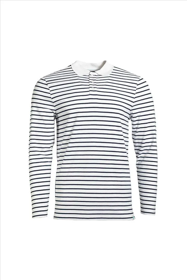 Men's Coppitt Long Sleeve Weekend Polo  |  White/Navy Stripe