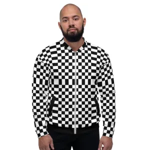 Mens Jacket - Checkered Colorblock Bomber Jacket Black/White