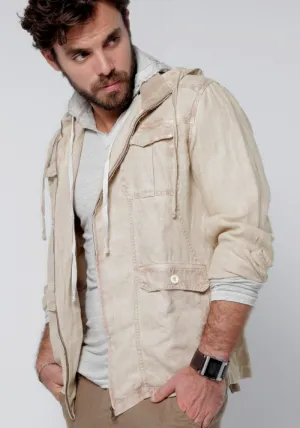 Men's Linen Jacket with Detachable Hoodie & Button Pockets | 100% Natural Italian Style, Item #1514