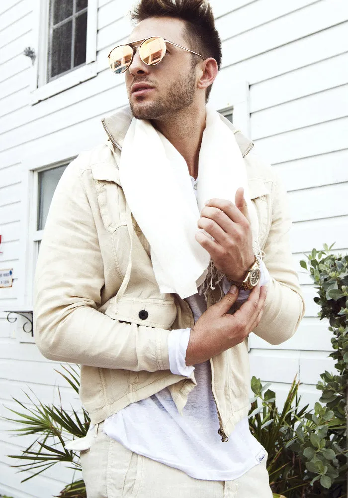 Men's Linen Jacket with Detachable Hoodie & Button Pockets | 100% Natural Italian Style, Item #1514