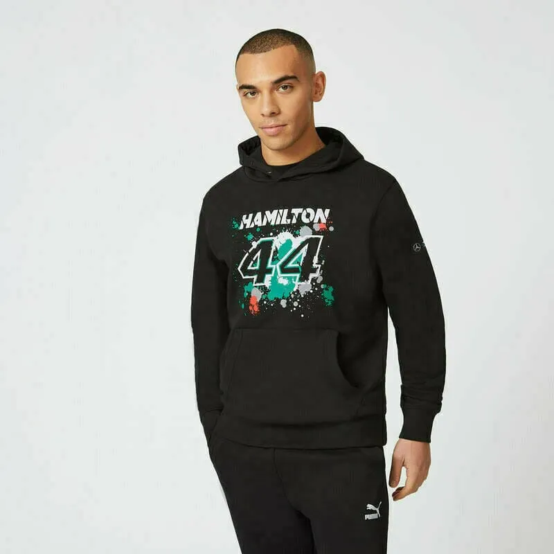 Mercedes Benz AMG Petronas F1 Men's Lewis Hamilton #44 Hooded Sweatshirt - Black