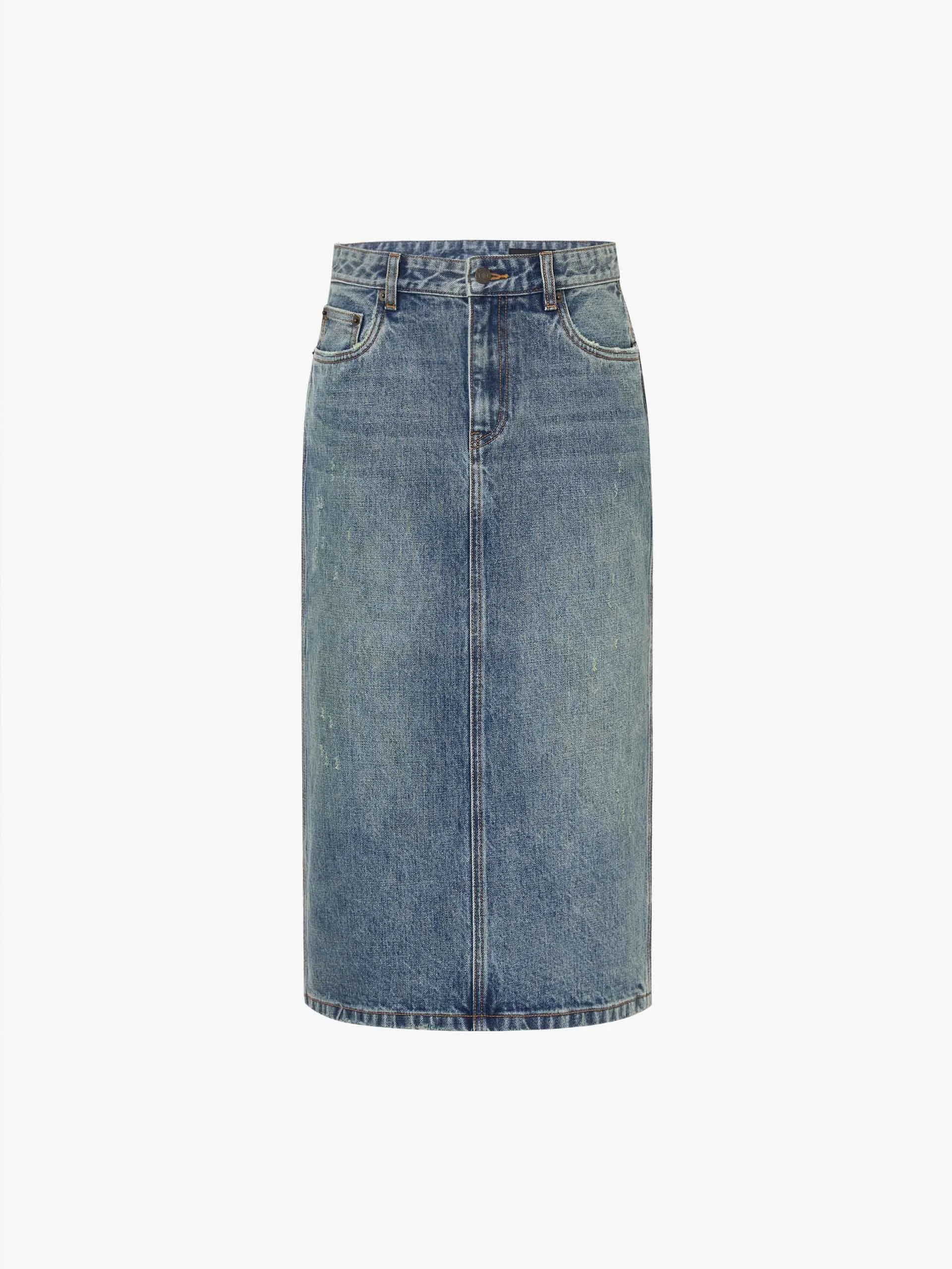 Midi Straight Denim Skirt