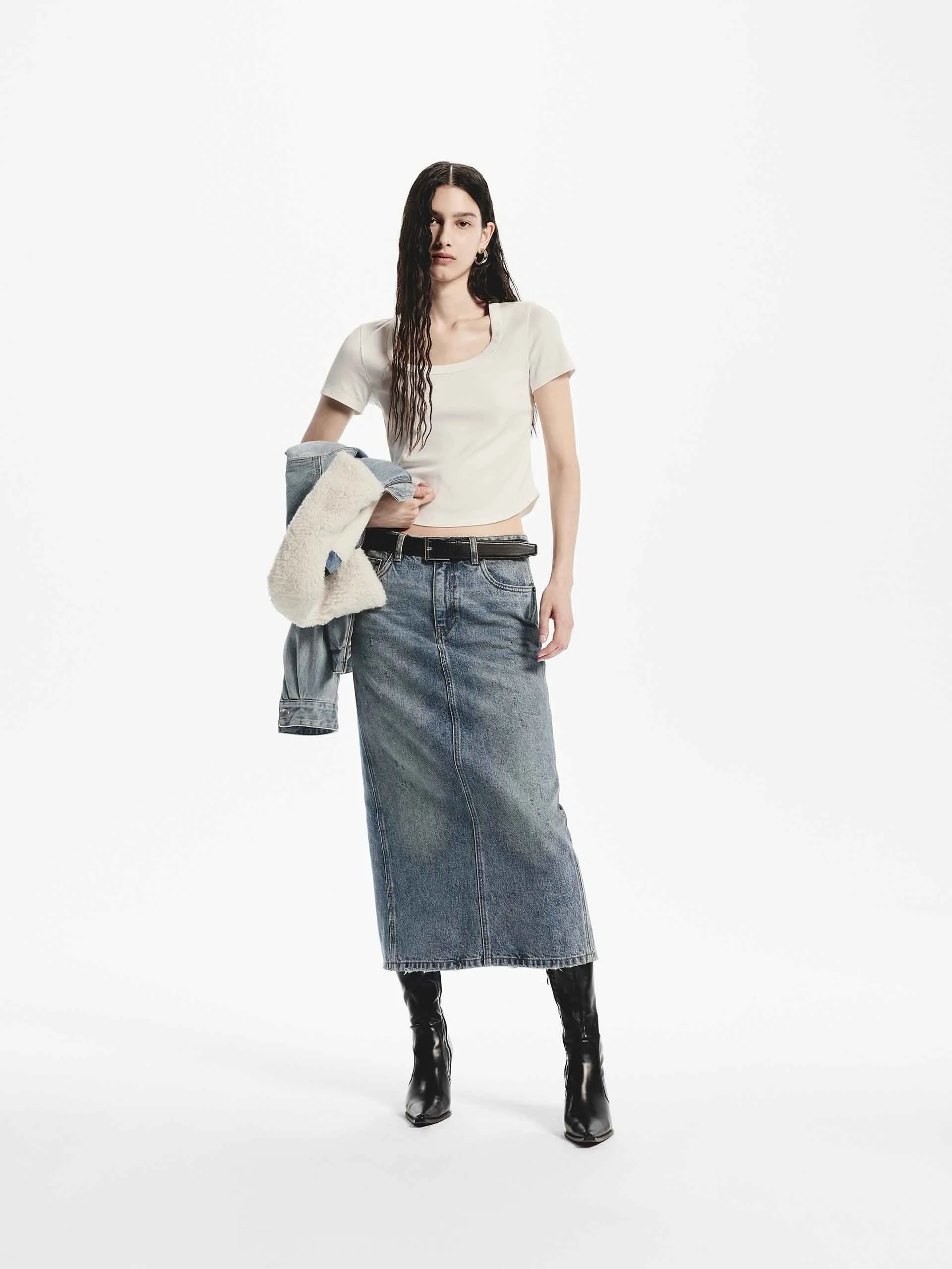 Midi Straight Denim Skirt