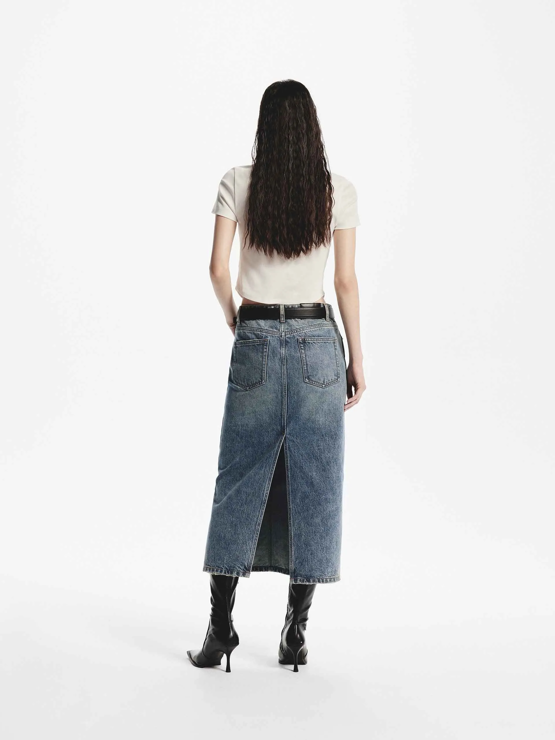 Midi Straight Denim Skirt