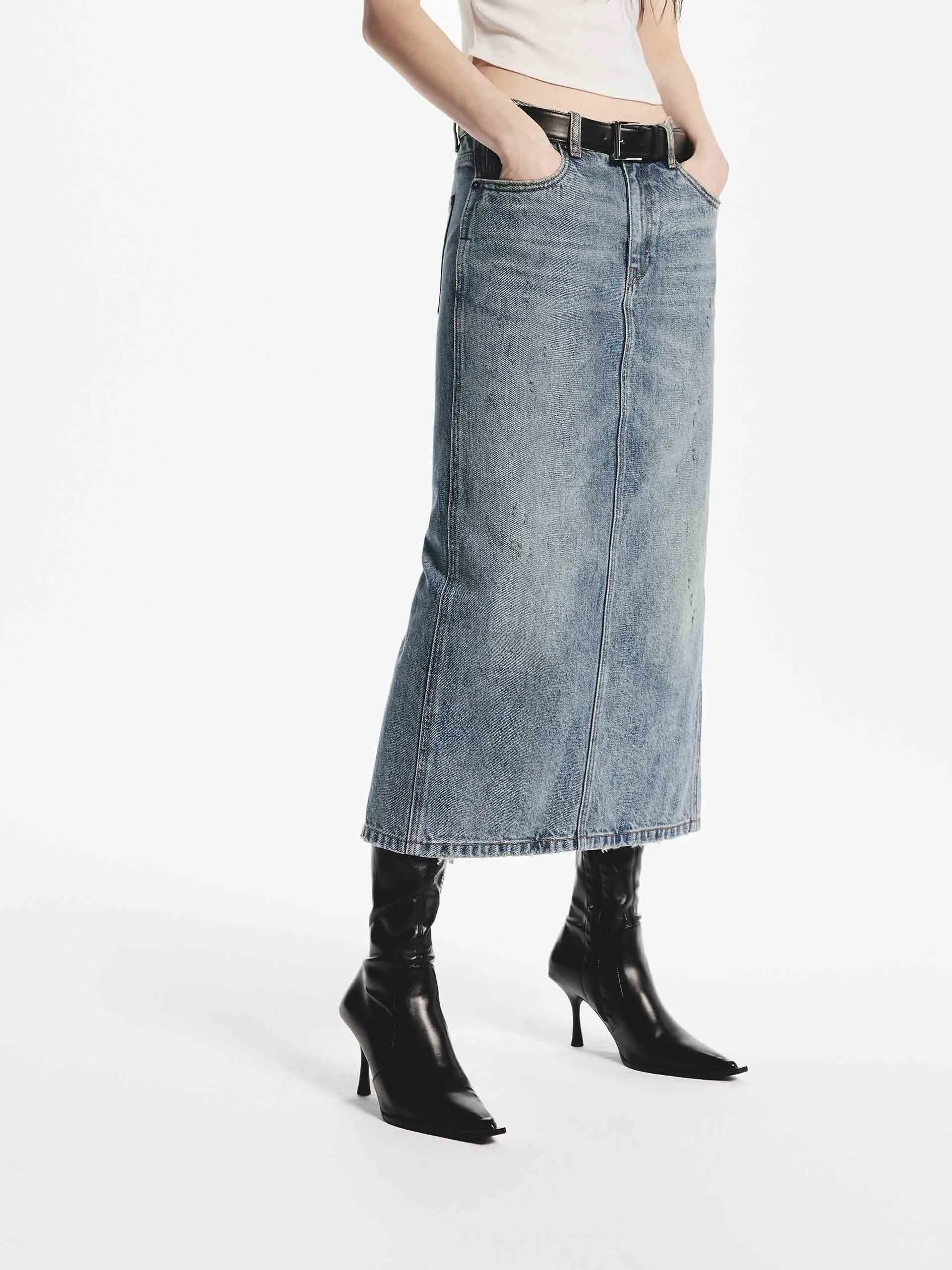 Midi Straight Denim Skirt