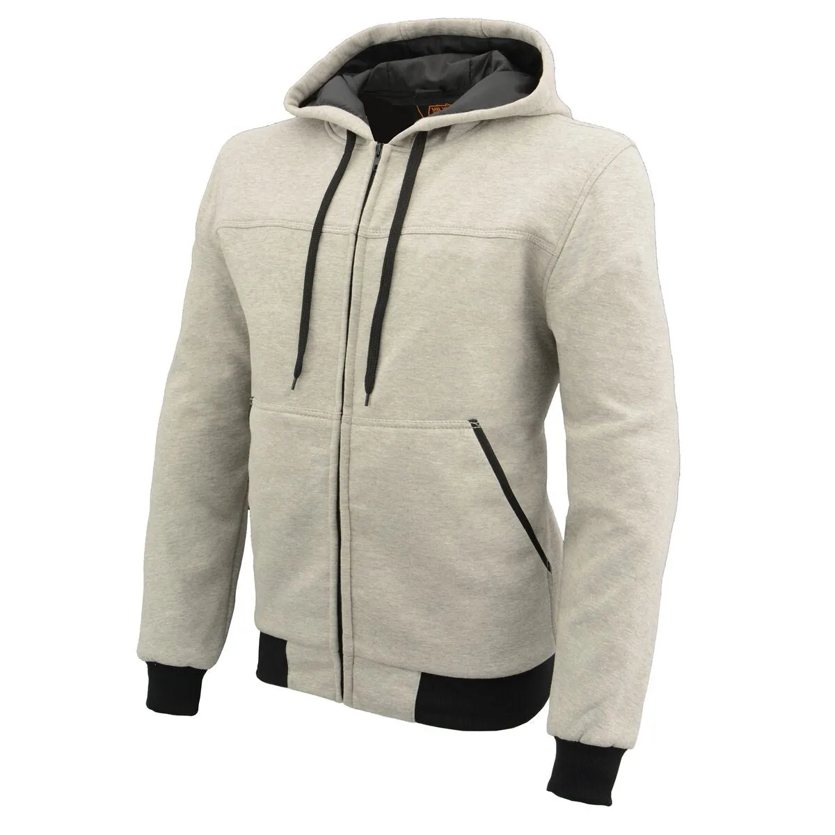 Milwaukee Leather MPM1788 Men's Silver CE Approved Armored Riding Hoodie Sweater with Aramid by DuPont Fibers