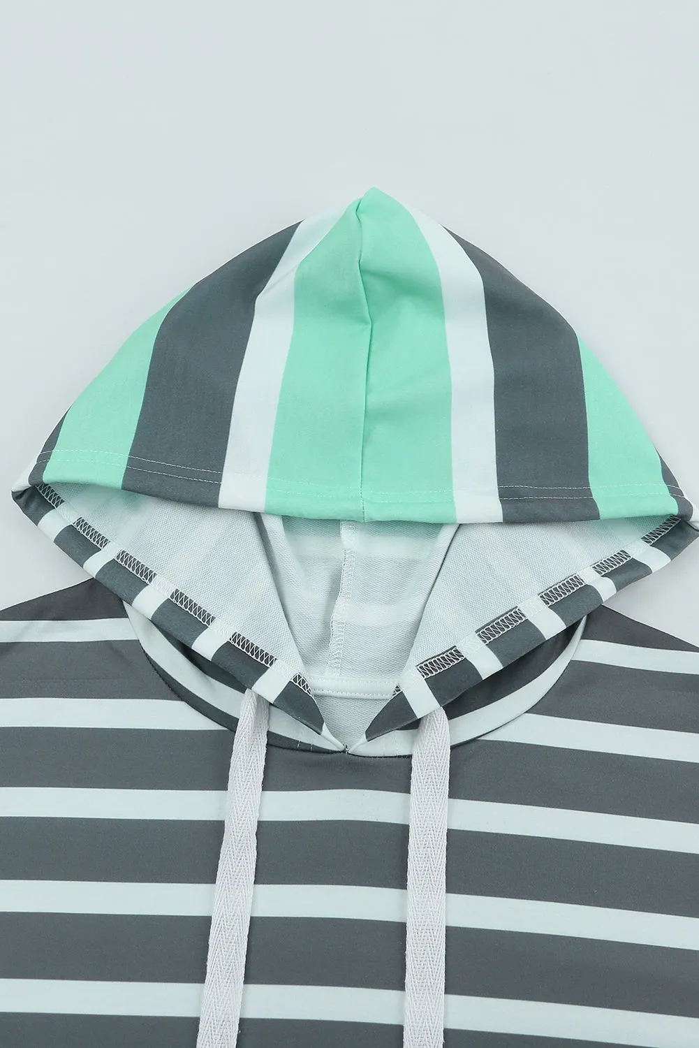 Multicolor Striped Drawstring Pullover Hoodie