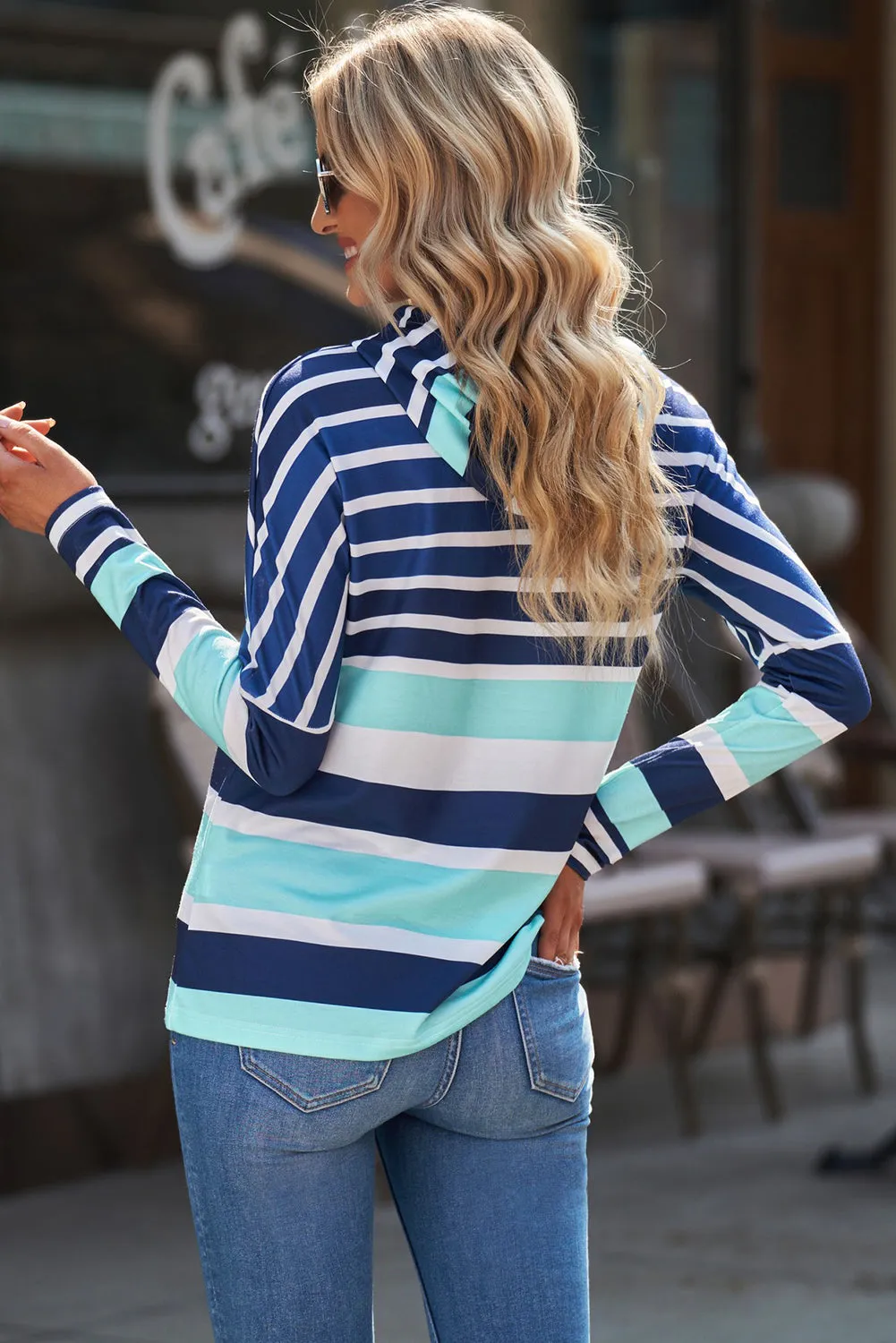 Multicolor Striped Drawstring Pullover Hoodie