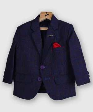 Navy Blazer with Red Color Checks for Boys