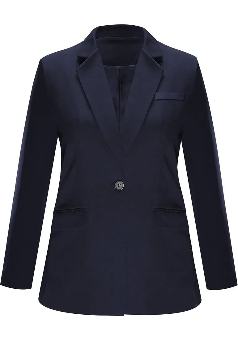 Navy Blue Notch Lapel Single-Button Basic Blazer