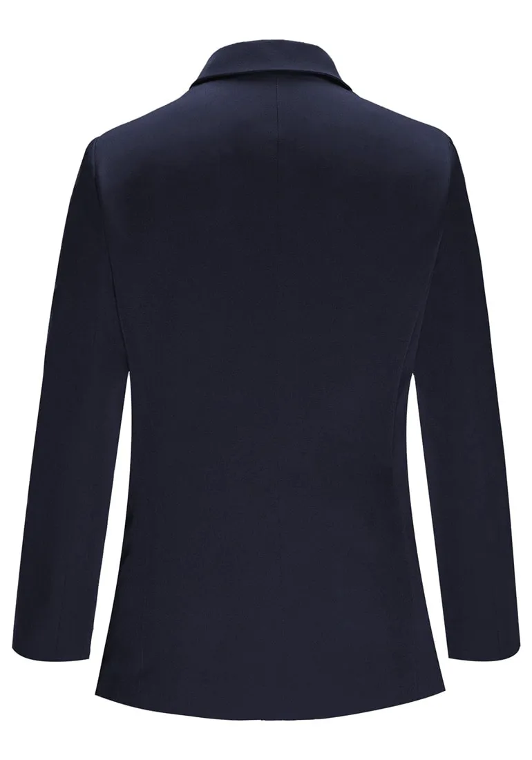 Navy Blue Notch Lapel Single-Button Basic Blazer