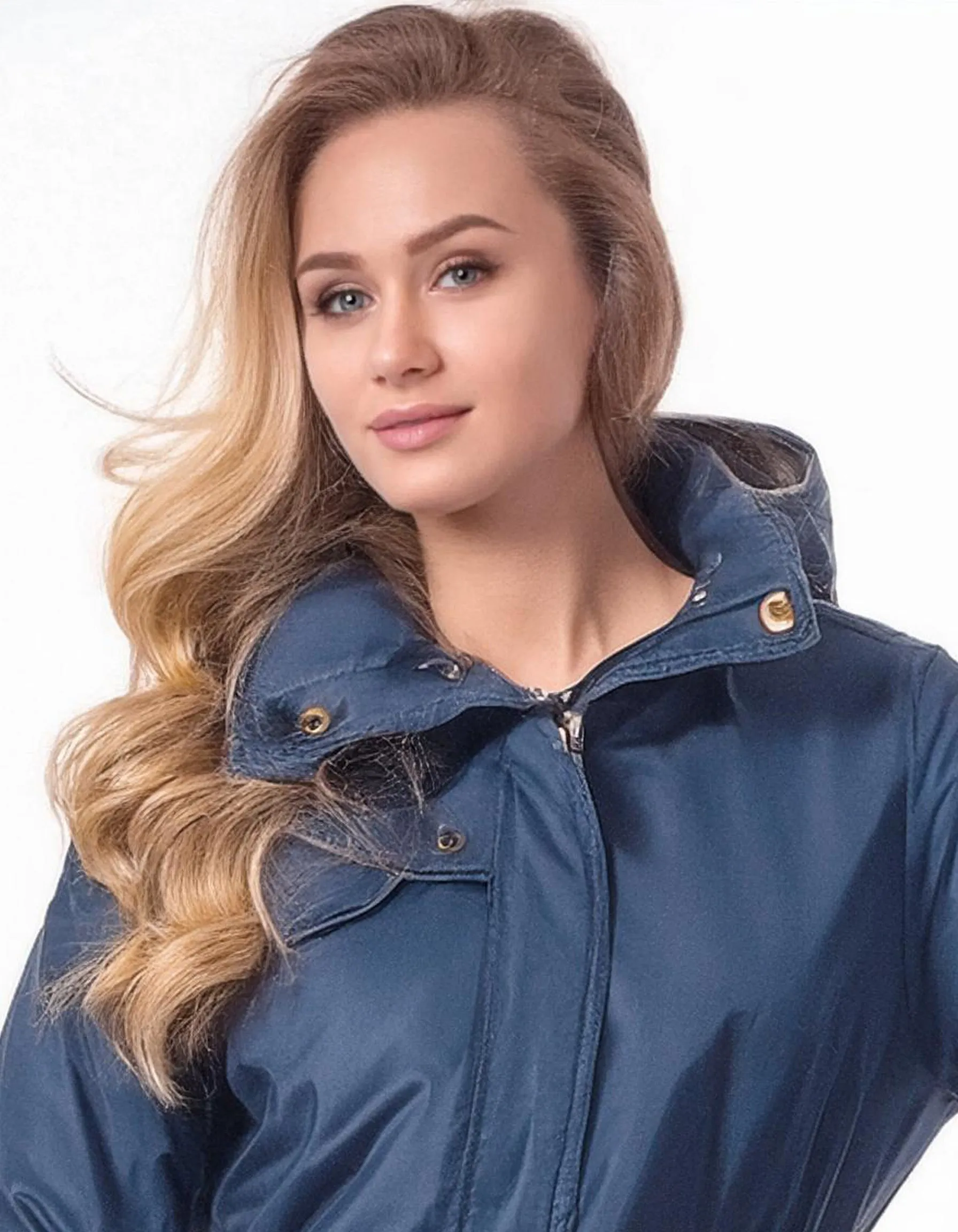 Navy Blue Padded Parka Jacket with Hood