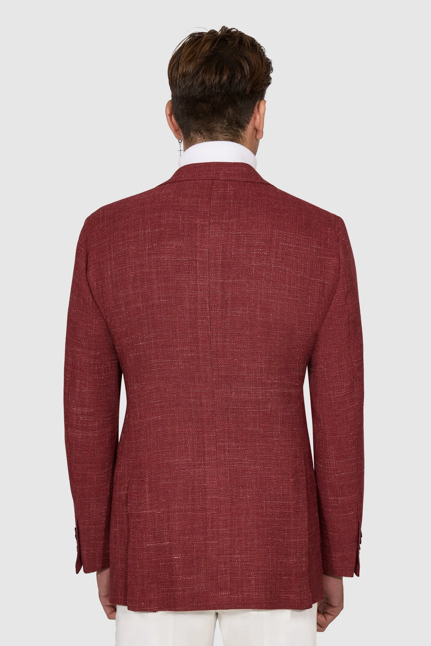 New SUITREVIEW Elmhurst Berry Red Wool and Linen Blazer - Size 38L and 42S