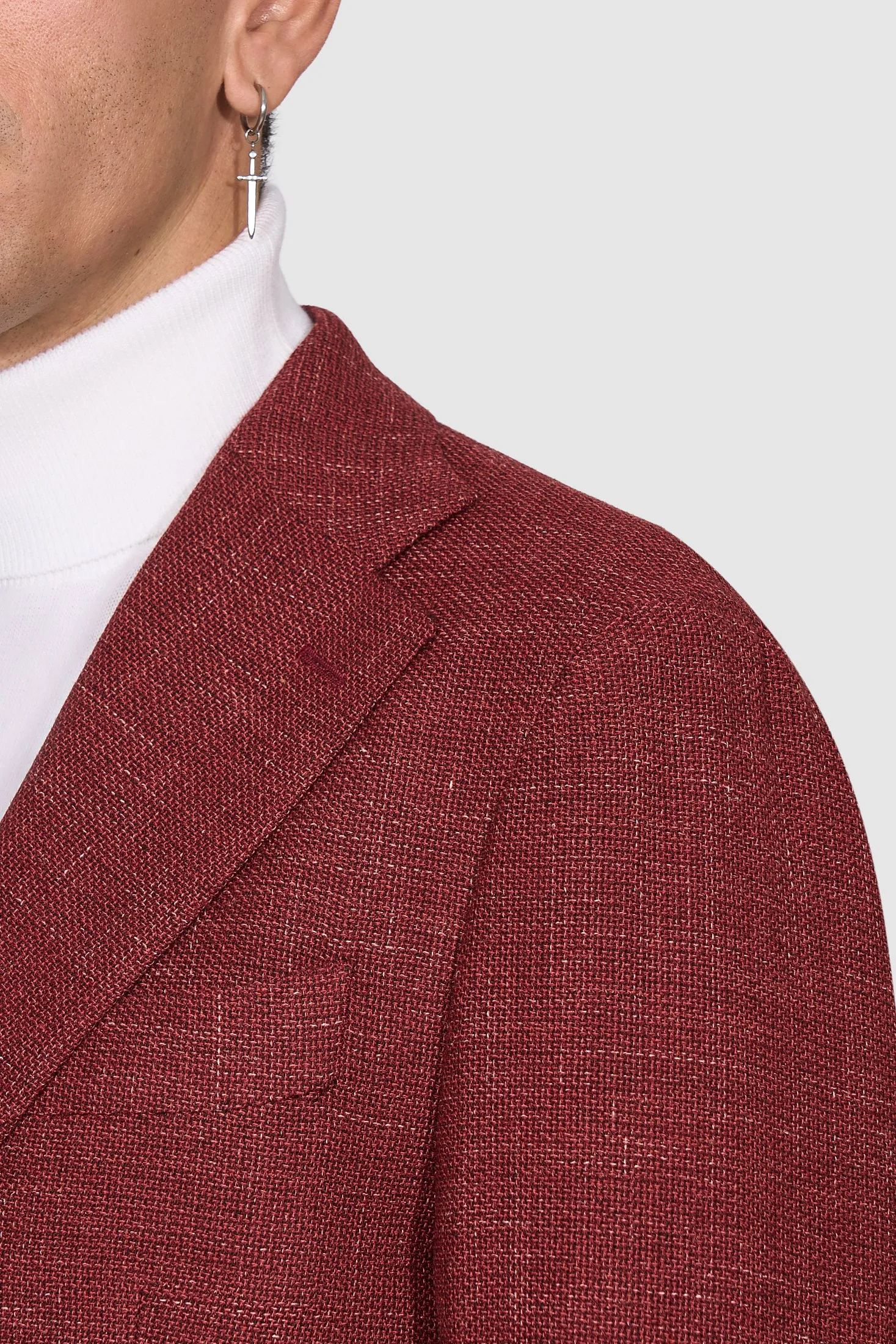 New SUITREVIEW Elmhurst Berry Red Wool and Linen Blazer - Size 38L and 42S