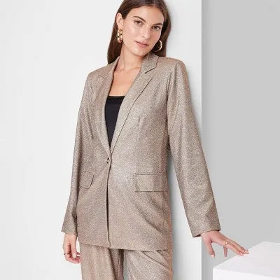 New - Wild Fable Women's Button Up Metallic Blazer Jacket Glitter Loose Fit